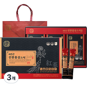 한삼인 6년근 진한 홍삼스틱 10mlx30포 + 쇼핑백, 300g, 3개
