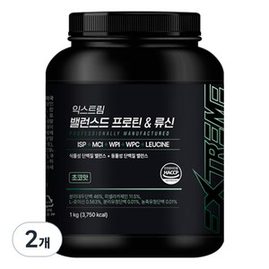 익스트림 밸런스드 프로틴 & 류신 초코맛 복합 파우더, 1kg, 2개