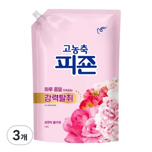 고농축 피죤 강력탈취 오리지널 로맨틱플라워 섬유유연제 리필, 1.6L, 3개