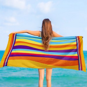 썸머워터 Best 부드러운 대형 비치타올, 웨이브레인보우, 1개