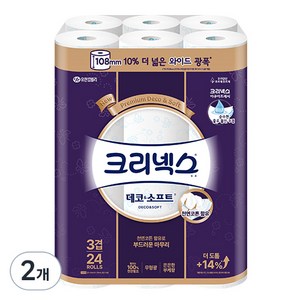 크리넥스 데코 앤 소프트 천연펄프 3겹 와이드 고급롤화장지, 33m, 24개입, 2개