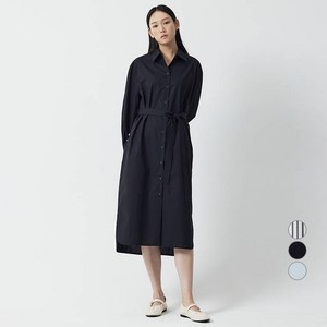 JAJU(자주) 여성용 포플린 긴팔 셔츠 면 롱 원피스