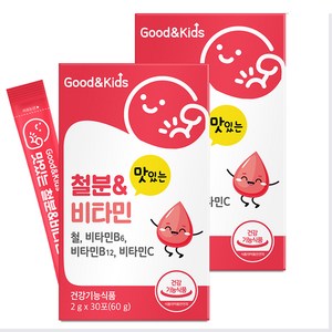 굿앤키즈 유아용 맛있는 철분 & 비타민 딸기맛 30p, 60g, 2개