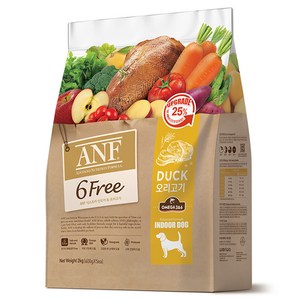 ANF 생후 4개월 이상 식스프리 인도어 독 건식사료, 오리, 2kg, 1개