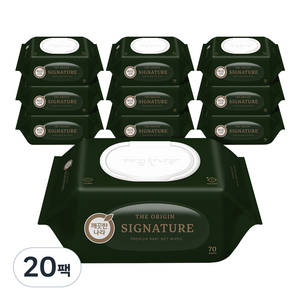 깨끗한나라 유아용 베이비 케어 디오리진 시그니처 물티슈 캡형, 75g, 70개입, 20개