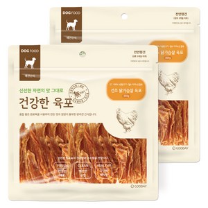 굿데이 건강한육포 반려견간식, 건조 닭가슴살 육포, 300g, 2개