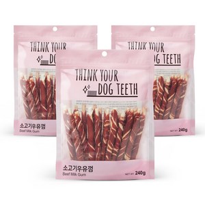 띵크유어도그티 소가죽우유껌 연어스틱 묶음, 혼합맛(소고기/우유), 240g, 3개