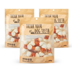 더주스 Think you dog teeth 딩고 소가죽 강아지 껌 소 15p, 연어우유껌, 240g, 3개