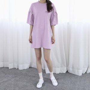 레코브 여성용 진주 포인트 날개 롱 티셔츠 LO4194ST010X