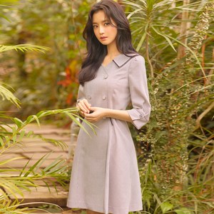 로엠 벨티드 변형 카라 격식 원피스