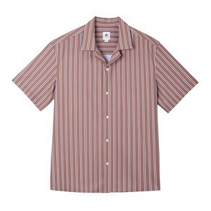 베이직하우스 남성용 폴리 스트라이프 오픈 카라 반팔 셔츠 HUWS3118
