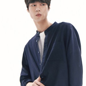 폴햄 남성용 린넨 코튼 버튼다운 밴드카라 긴팔 셔츠