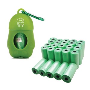 멍냥 반려동물 휴대용 배변봉투 케이스 + 리필봉투, 그린, 1개입, 515개