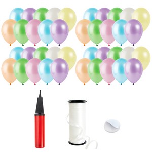 로켓풍선 30cm 200p + 손펌프 + 양면 테이프 200p + 컬링 리본 90m 세트, 펄 파스텔혼합, 1세트