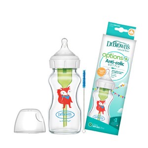 닥터브라운 폭스 데코 와이드넥 유리 젖병 270ml, 혼합색상, 1개