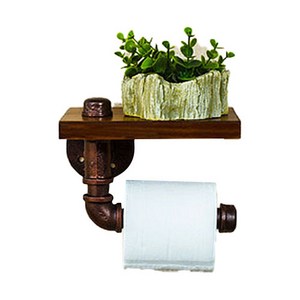 인더스트리얼 인테리어 파이프 우드 무타공 휴지걸이, 브론즈, 1개