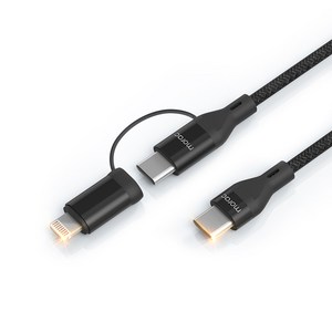 morac NY 메탈 2 in 1 USB C-C & 8핀 멀티 PD 고속충전 케이블 MR-PD-NY2IN1, 1.5m, 블랙, 1개