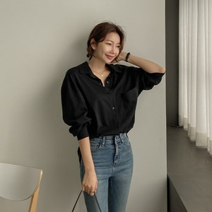 여성용 데일리 코튼 루즈핏 블라우스