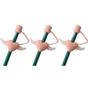 오달라 모아컵 디자인 실리콘 캐릭터 빨대 뚜껑 마개 캡 스토퍼, 3개, 엔젤하트