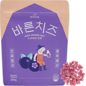 반려소반 바른치즈 노즈워크 트릿, 혼합맛(모짜렐라/블루베리), 200g, 1개