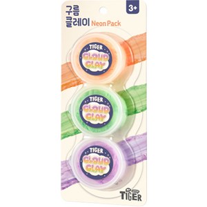 마이리틀타이거 구름클레이 네온팩 20g x 3종 세트, 주황, 연두, 보라