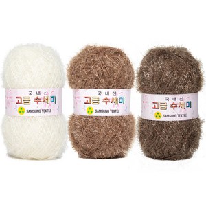 yarna 고급 수세미 뜨개실 80g x 3종 + 도안 3종 세트, X4 모카라떼, 1개