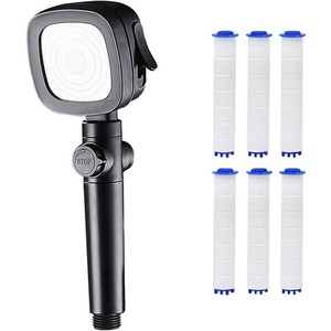 일상나눔 4단 조절 부스터 수압 샤워기 헤드 + 필터 6p 세트, 1세트, 블랙