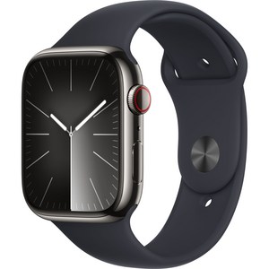 Apple 애플워치 9 GPS+Cellula, 45mm, 스테인리스, 그래파이트 / 미드나이트 스포츠 밴드, M/L