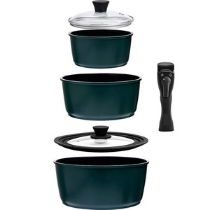 엔뚜마노 인덕션 멀티 냄비 18cm + 냄비 20cm + 냄비 24cm + 유리뚜껑 + 실리콘뚜껑 + 착붙 핸들 세트 6개, 딥그린(냄비), 냄비 3종 + 두껑 2종 + 착붙핸들, 1세트