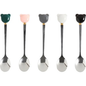모다키친 세라믹그립 곰돌이 티스푼 5종 세트, 1세트, 화이트 + 핑크 + 그린 + 그레이 + 블랙