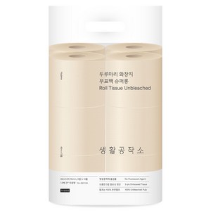 생활공작소 천연펄프 3겹 무표백 슈퍼롱 두루마리 롤화장지, 45m, 12개입, 1개