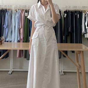페이퍼먼츠 카라 드로스트링 셔츠 포켓 스커트 세트 22283