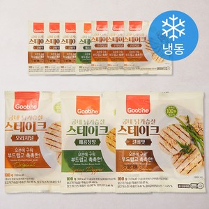 굽네 닭가슴살 스테이크 오리지널 100g x 4p + 매콤청양 100g x 2p + 갈비맛 100g x 4p 세트 (냉동), 1세트