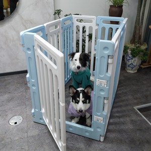 씨엠코리아 반려동물 키워보리 다용도 플라스틱 울타리 안전문 + 울타리 8p 세트, 블루, 1세트