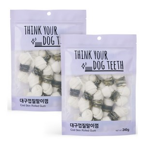 Thinkyourdogteeth 강아지 소가죽 오래먹는 간식껌 15p, 대구껍질말이, 240g, 2개