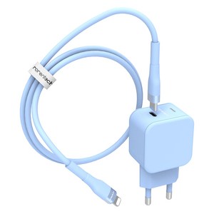 로랜텍 파스텔 고속 충전기 + PD C타입 to 8핀 케이블 1.2m 세트, 1세트, 블루