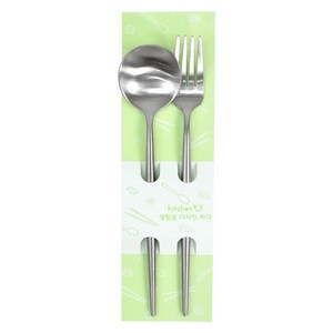 키친유 엣지 스텐 304 진공 스푼 + 포크 세트, 실버, 1세트