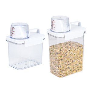 인블룸 손잡이 투명 밀폐용기 잡곡통 세트, 1100ml, 1800ml, 1세트