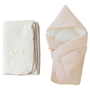 바미블랑 달토끼 겉싸개 + 봉봉 블랭킷 세트, 핑크(겉싸개), 크림베이지(블랭킷)