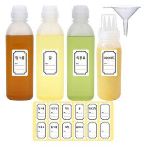 홈메이드 깔끄미 소스통 500ml x 3p + 3구 소스통 400ml + 깔대기 1p + 양념라벨 12p 세트, 1세트