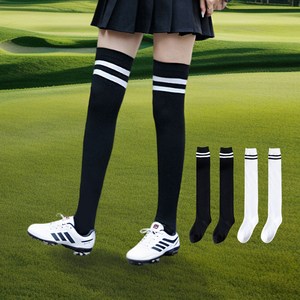 씨티컴퍼니 여성용 캐주얼 투톤 골프 오버니삭스 4켤레 세트, 화이트, 화이트, 블랙, 블랙, 1세트