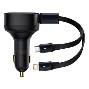 베이스어스 릴타입 차량용 고속 충전기 30W C타입+iP 2in1릴케이블, CCTX-CC, 블랙