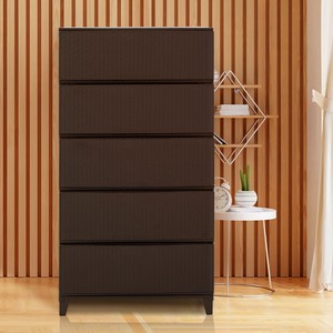 보노하우스 가든 라탄 와이드 5단 서랍장, 브라운