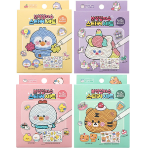 핑크풋 4000쪼꼬미 보석 십자수 스티커 4종 세트, PURPLE, MINT, YELLOW, PINK, 1세트