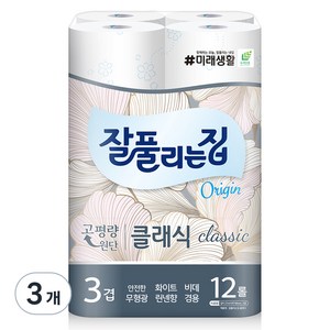 잘풀리는집 클래식 3겹 고급롤화장지, 27m, 12개입, 3개