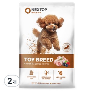 넥스탑 프리미엄 전연령 강아지용 토이 브리드 치킨 & 7 베리 건식사료, 닭, 3kg, 2개