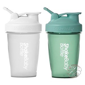 쉐이크베이비 보틀 쉐이커 2종 세트, 화이트 + 그린, 600ml, 2개