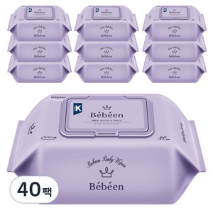 베베앙 센시티브 아기물티슈 캡형 60gsm, 80매, 40팩