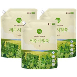 순샘 제주 사철쑥 항균 주방세제 리필, 1.6L, 3개