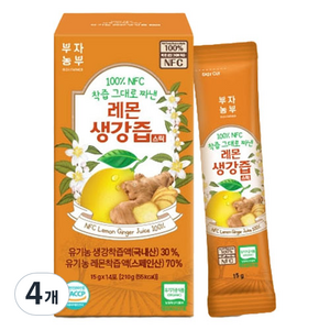 부자농부 NFC 착즙 그대로 짜낸 레몬 생강즙 스틱 14p, 210g, 4개